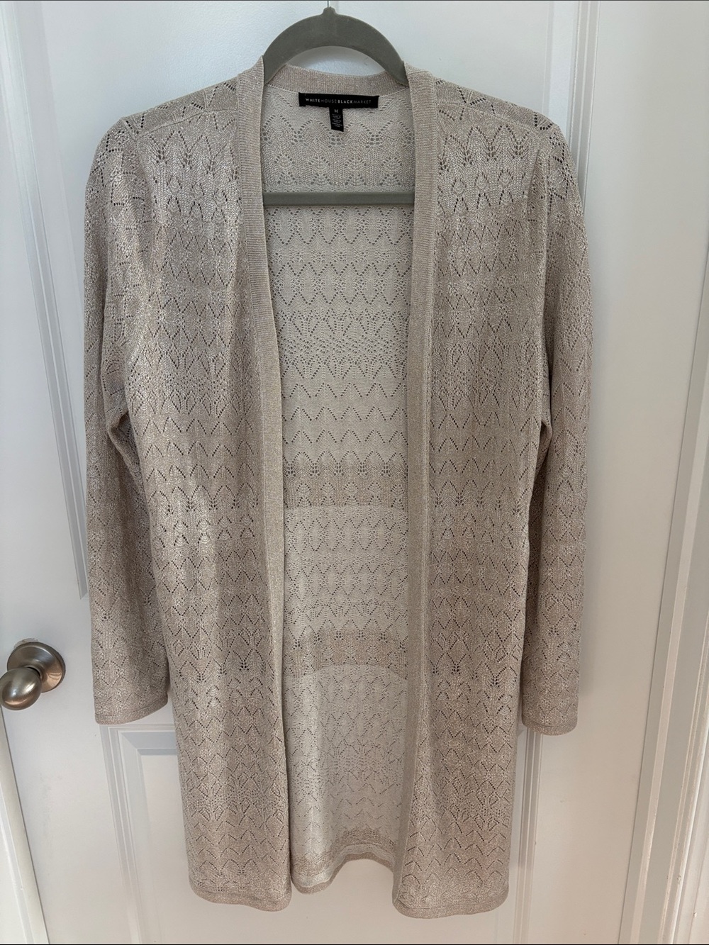 White House Black Market Gray/Silver Open-Front Knit Cardigan